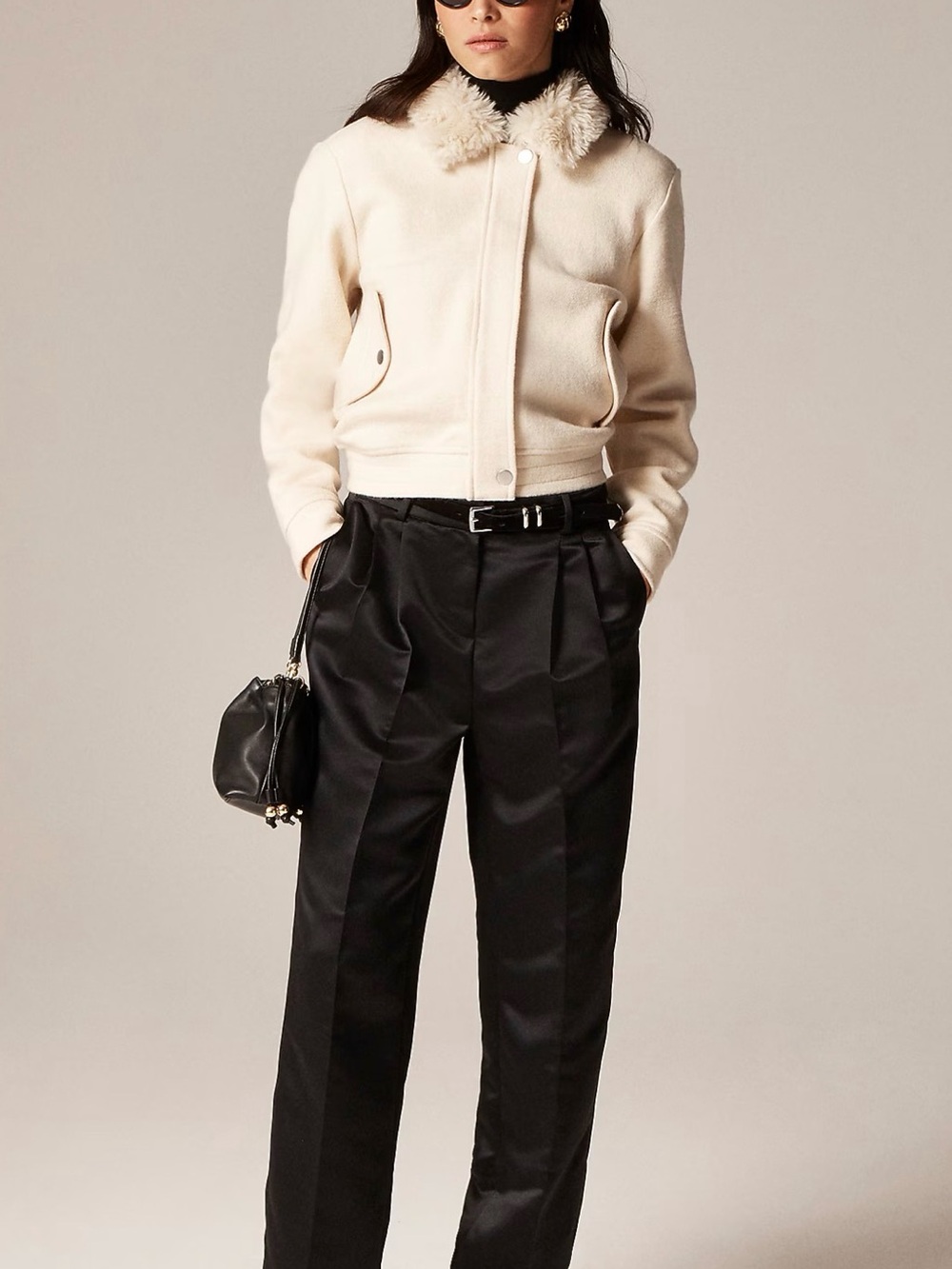 J. Crew Cream Faux-Fur Collar Bomber Jacket